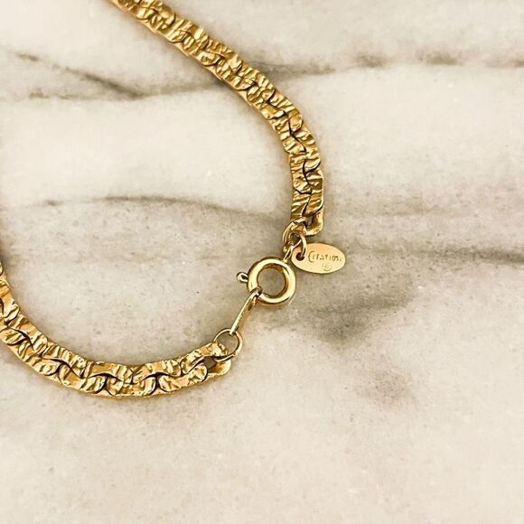 Vintage Citation Textured Gold Chain Necklace Long Simple Minimalist Retro - Picture 3 of 4